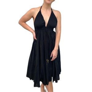 Lapis Boho Black Halter Flowy midi dress